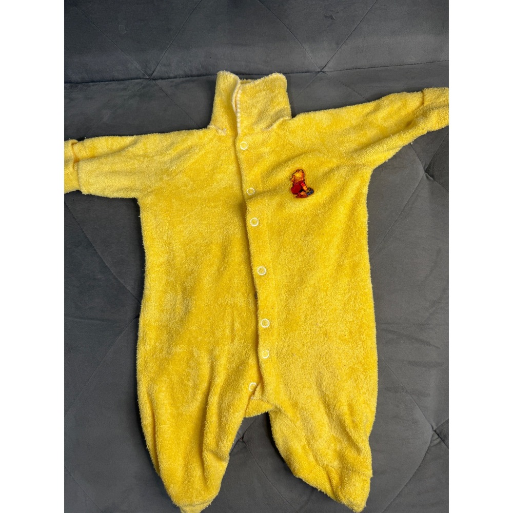 Vintage Disney Winnie the Pooh Yellow Terry Cloth Footed Romper Snap Front 18in